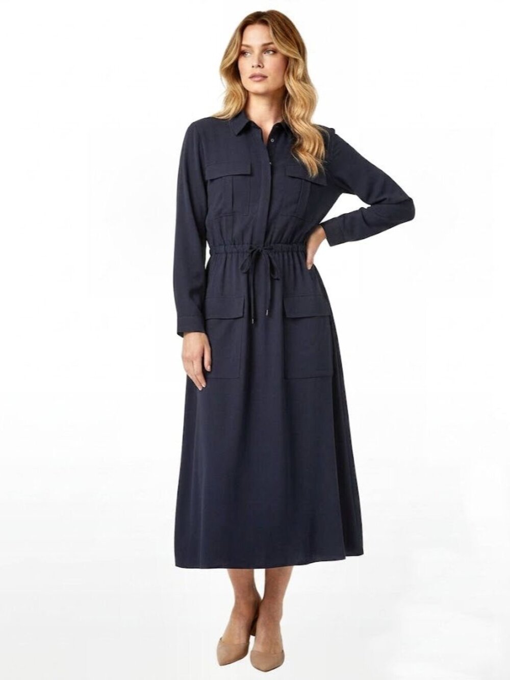 Gabriela Hearst Silk Midi Length Dress, Navy Blue, Women's Size US 10, UK 14